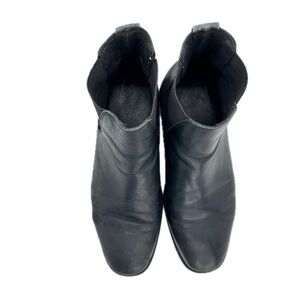 Chelsea Moto Pull On Black Leather Ankle Boots Elastic Sides Shoes US 6 EU 37